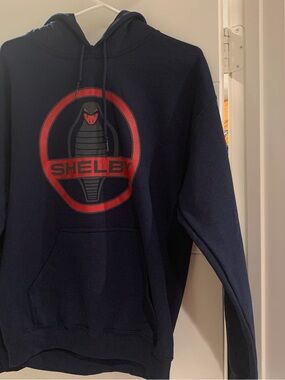 Shelby American Ford Navy Crewneck Hoodie with Red Cobra Emblem